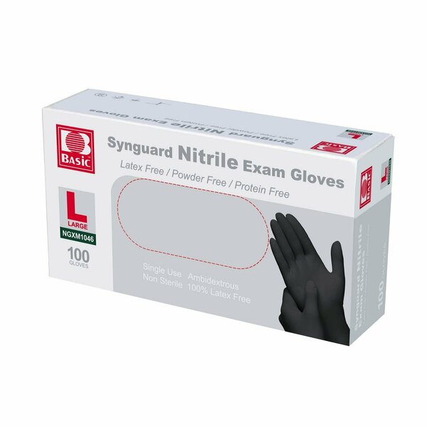 Basic Disposable Gloves, Nitrile, 4 mil, Latex-Free, Powder-Free, Black, L, 10 Boxes of 100 Blk4NitrileLB